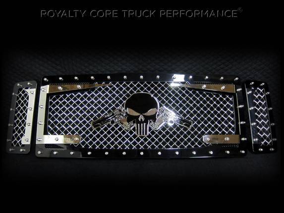 Royalty Core - Royalty Core 13998 Ford Super Duty 1999-2004 RC3DX 3 Piece Grille Chrome & Black w/ 1911's Punisher