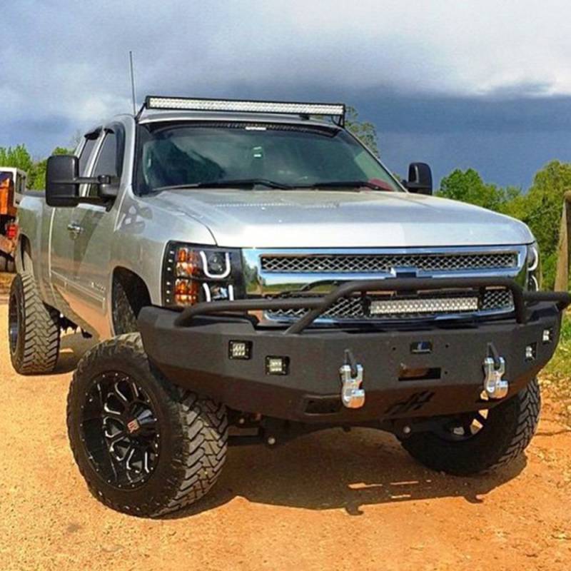 Hammerhead Bumpers - Hammerhead 600-56-0121 Winch Front Bumper with Pre-Runner Guard and Square Light Holes for Chevy Silverado 1500 2007-2013