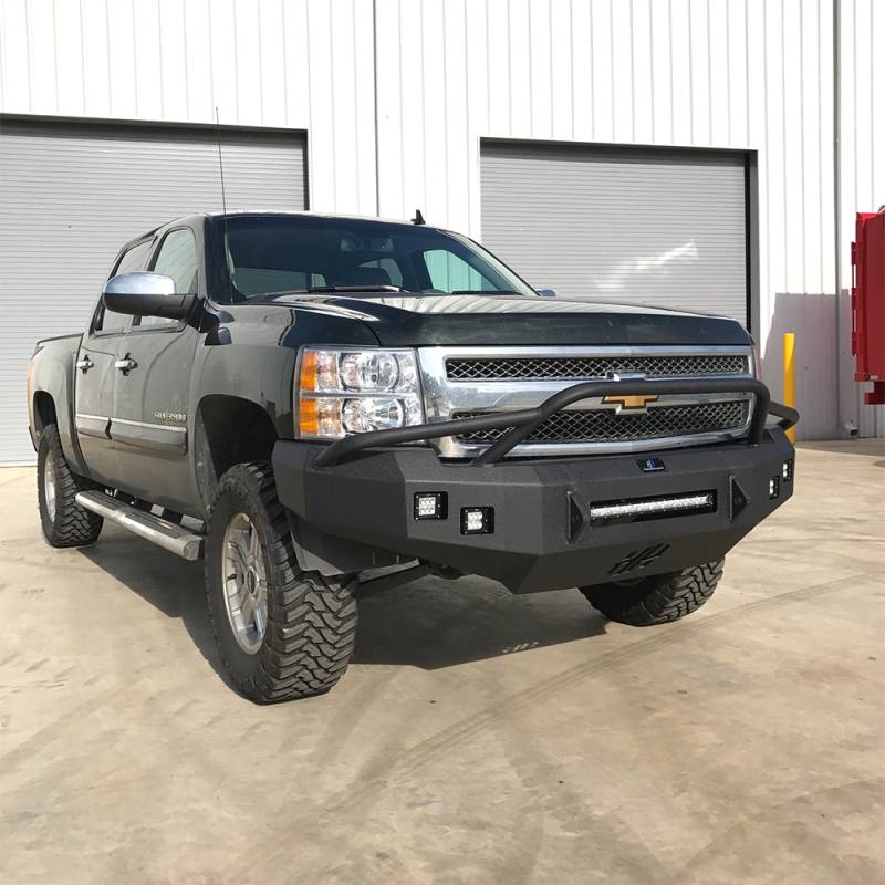 Hammerhead Bumpers - Hammerhead 600-56-0630 Low Profile Fleet Front Bumper with Pre-Runner Guard and Square Light Holes for Chevy Silverado 1500 2007-2013