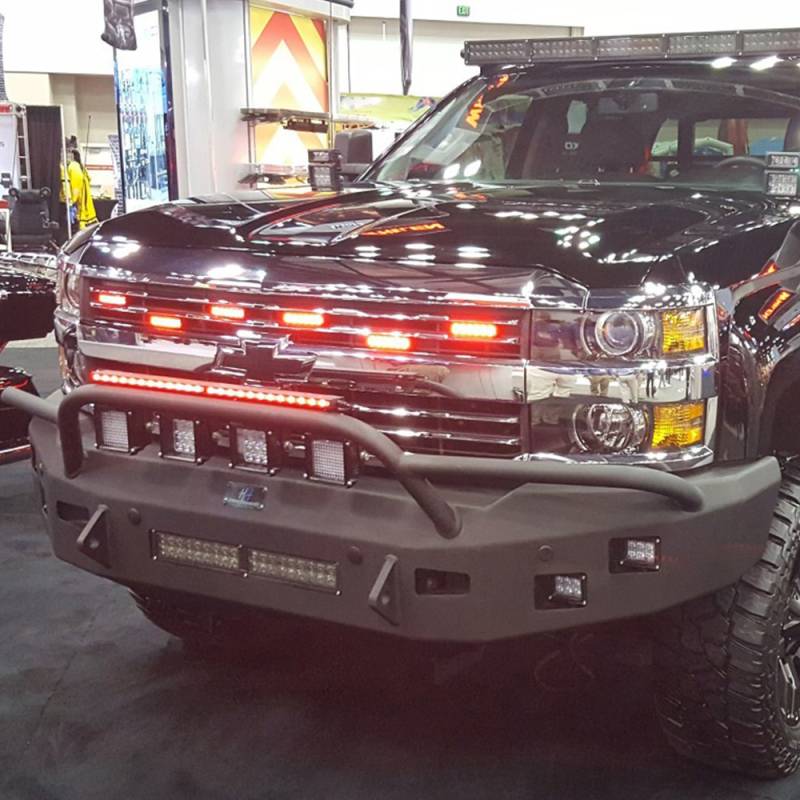 Hammerhead Bumpers - Hammerhead 600-56-0411 Low Profile Non-Winch Front Bumper with Pre-Runner Guard and Square Light Holes for Chevy Silverado 2500/3500 2015-2019