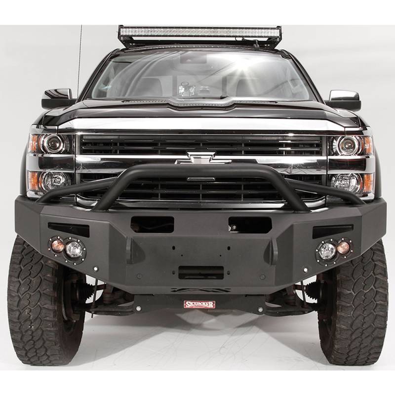 Fab Fours - Fab Fours CH14-C3052-1 Winch Front Bumper with Pre-Runner Guard and Sensor Holes for Chevy Silverado 2500/3500 2015-2019