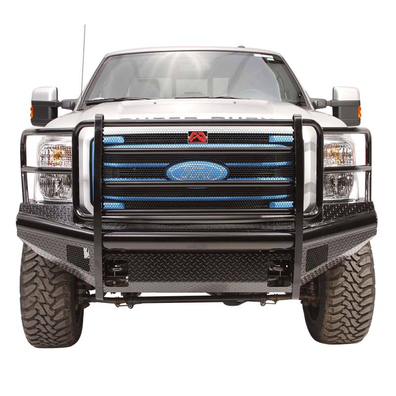 Fab Fours - Fab Fours FS11-S2560-1 Black Steel Front Bumper with Full Grille Guard for Ford F250/F350/F450/F550 2011-2016