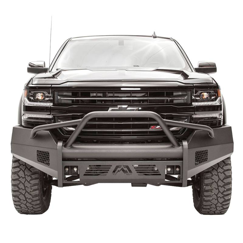 Fab Fours - Fab Fours CS16-R3862-1 Black Steel Elite Smooth Front Bumper with Pre-Runner Guard for Chevy Silverado 1500 2016-2018