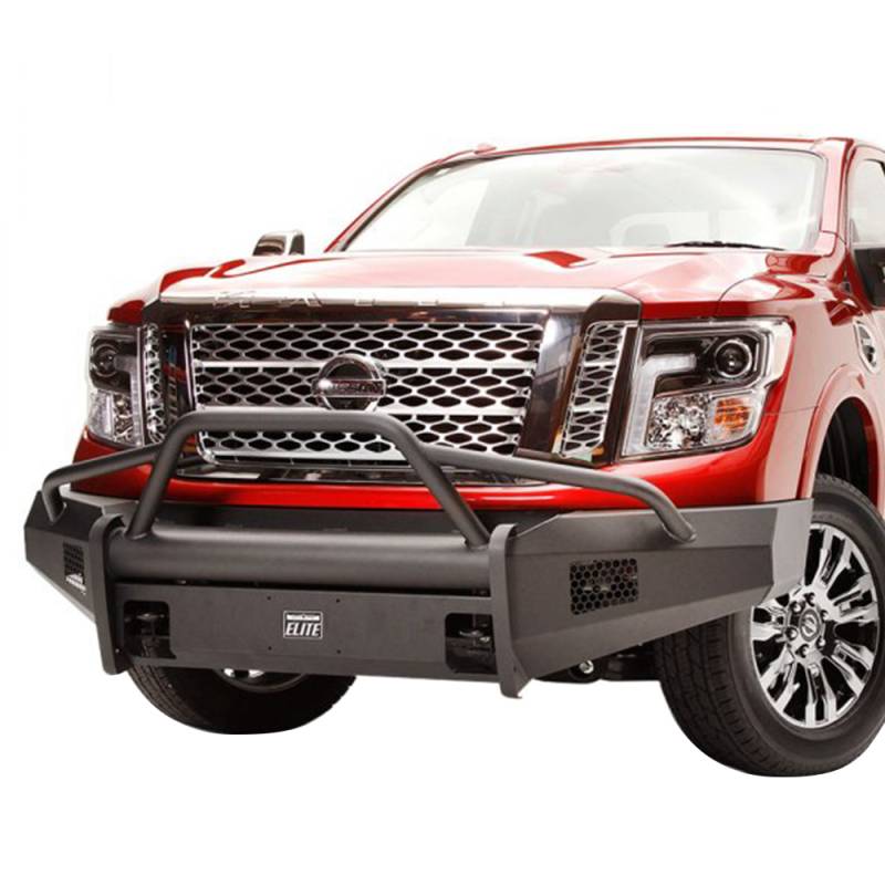 Fab Fours - Fab Fours NT16-R3762-1 Black Steel Elite Smooth Front Bumper with Pre-Runner Guard for Nissan Titan XD Only 2016-2019