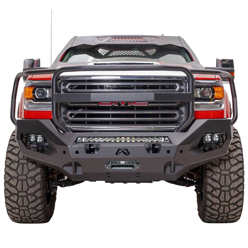 Fab Fours - Fab Fours GM15-X2850-1 Matrix Front Bumper with Full Guard and Sensor Holes for GMC Sierra 2500/3500 2015-2019