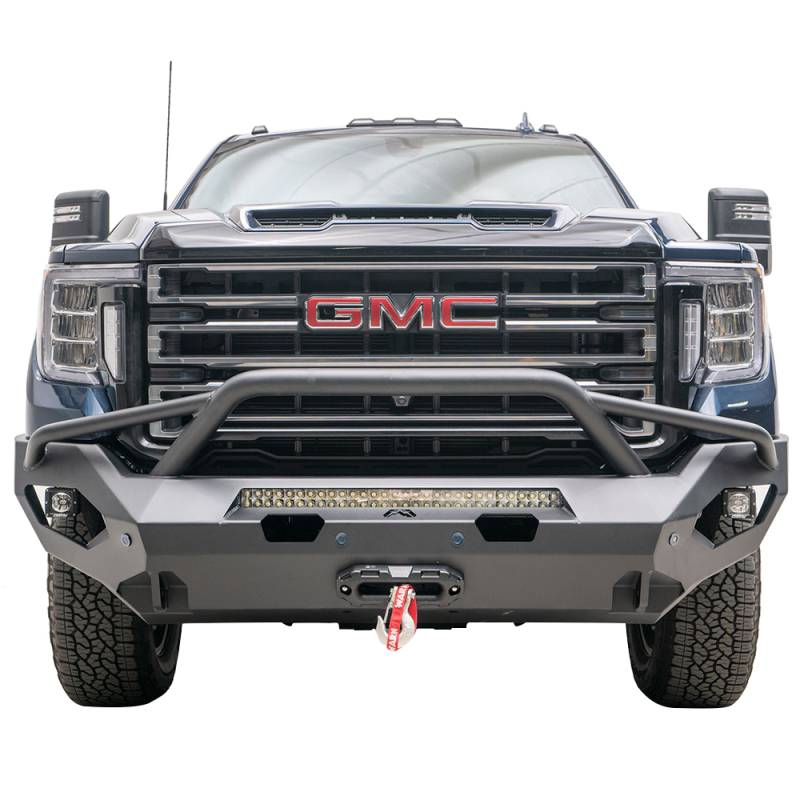 Fab Fours - Fab Fours GM20-X5052-1 Matrix Front Bumper with Pre-Runner Guard and Sensor Holes for GMC Sierra 2500/3500 2020