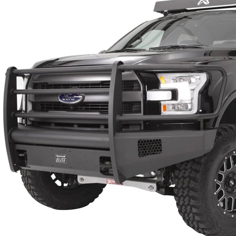 Fab Fours - Fab Fours FF09-R1960-1 Black Steel Elite Smooth Front Bumper with Full Guard for Ford F150 2009-2014