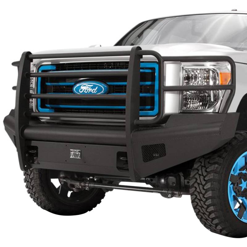 Fab Fours - Fab Fours FS99-Q1660-1 Black Steel Elite Smooth Front Bumper with Full Guard for Ford F250/F350 1999-2004