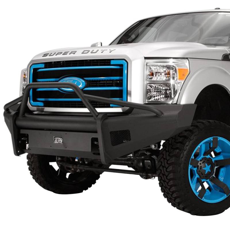 Fab Fours - Fab Fours FS99-Q1662-1 Black Steel Elite Smooth Front Bumper with Pre-Runner Guard for Ford F250/F350 1999-2004
