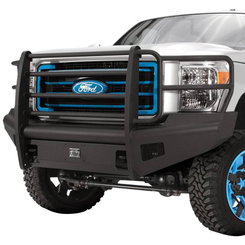 Fab Fours - Fab Fours FS08-Q1960-1 Black Steel Elite Smooth Front Bumper with Full Guard for Ford F250/F350 2008-2010