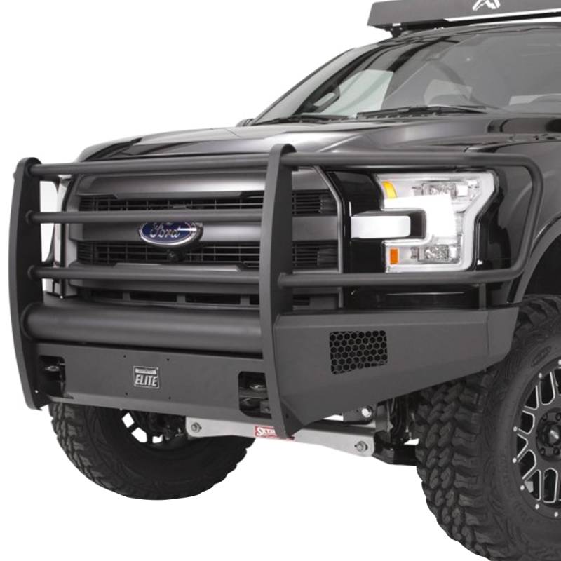 Fab Fours - Fab Fours TT07-R1862-1 Black Steel Elite Smooth Front Bumper with Pre-Runner Guard for Toyota Tundra 2007-2013