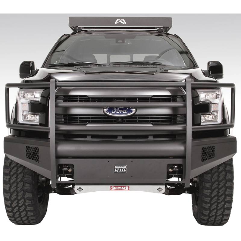 Fab Fours - Fab Fours FF15-R3250-1 Black Steel Elite Smooth Front Bumper with Full Guard for Ford F150 2015-2017