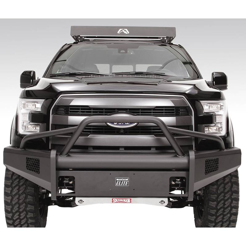 Fab Fours - Fab Fours FF15-R3252-1 Black Steel Elite Smooth Front Bumper with Pre-Runner Guard for Ford F150 2015-2017