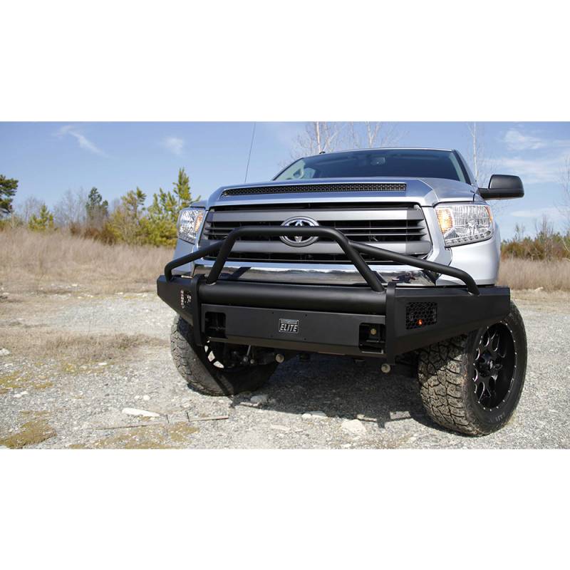 Fab Fours - Fab Fours TT14-R2862-1 Black Steel Elite Smooth Front Bumper with Pre-Runner Guard for Toyota Tundra 2014-2019
