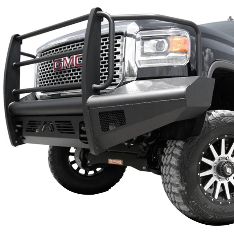 Fab Fours - Fab Fours GM14-Q3160-1 Black Steel Elite Smooth Front Bumper with Full Guard for GMC Sierra 2500/3500 2015-2019