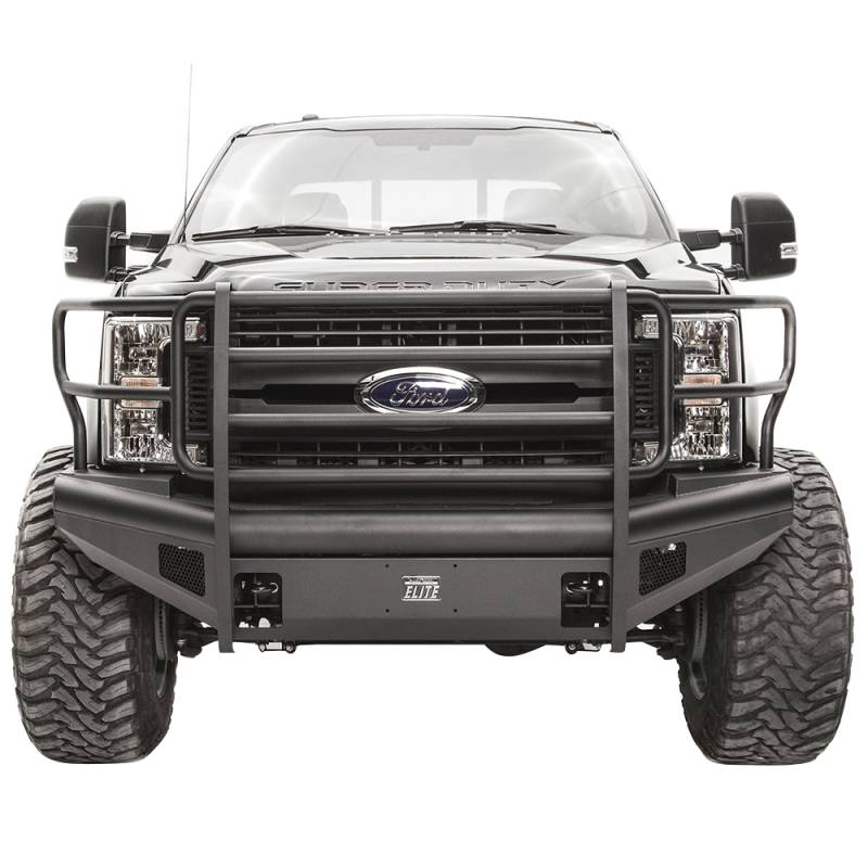 Fab Fours - Fab Fours FS17-Q4160-1 Black Steel Elite Smooth Front Bumper with Full Guard for Ford F250/F350/F450/F550 2017-2021