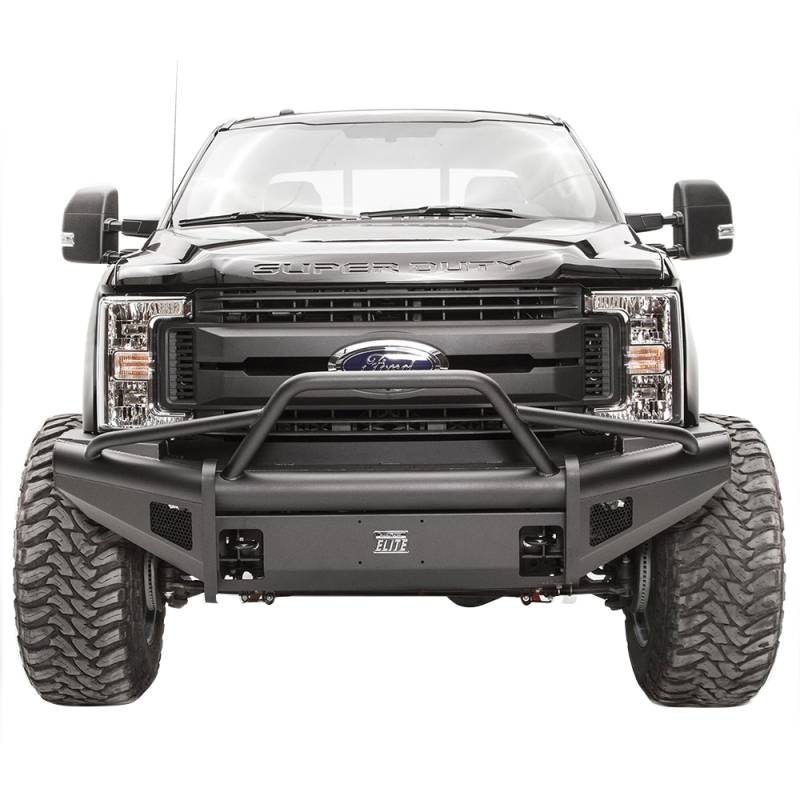 Fab Fours - Fab Fours FS17-Q4162-1 Black Steel Elite Smooth Front Bumper with Pre-Runner Guard for Ford F250/F350/F450/F550 2017-2021