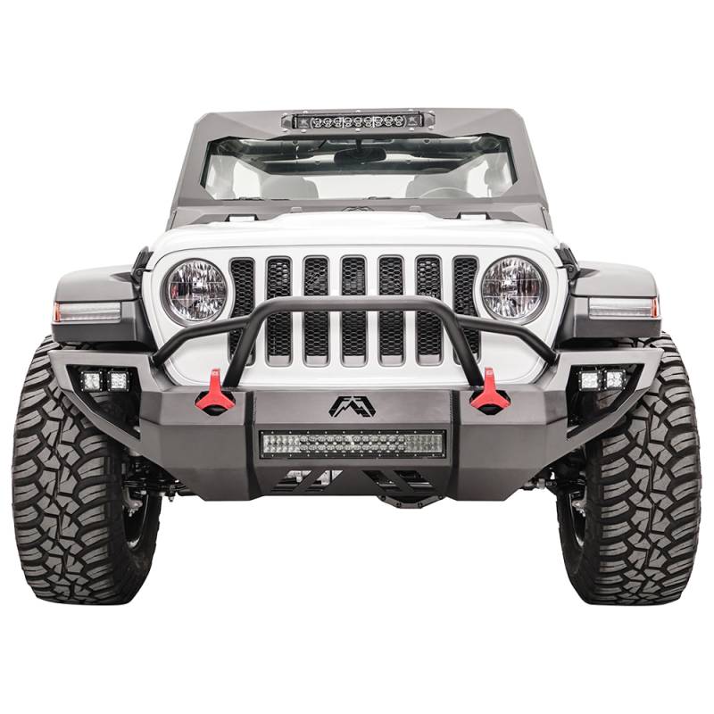 Fab Fours - Fab Fours JL18-D4652-1 Vengeance Front Bumper with Pre-Runner Guard and Sensor Holes for Jeep Gladiator JT 2018-2020