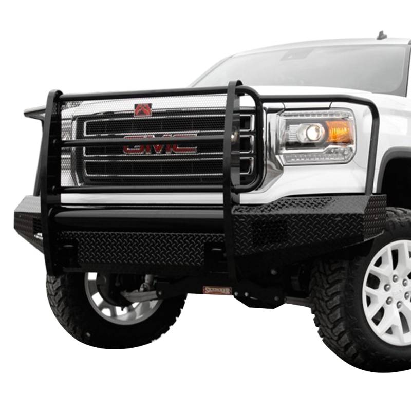 Fab Fours - Fab Fours GM07-K2160-1 Black Steel Front Bumper with Full Grille Guard for GMC Sierra 1500 2007-2013