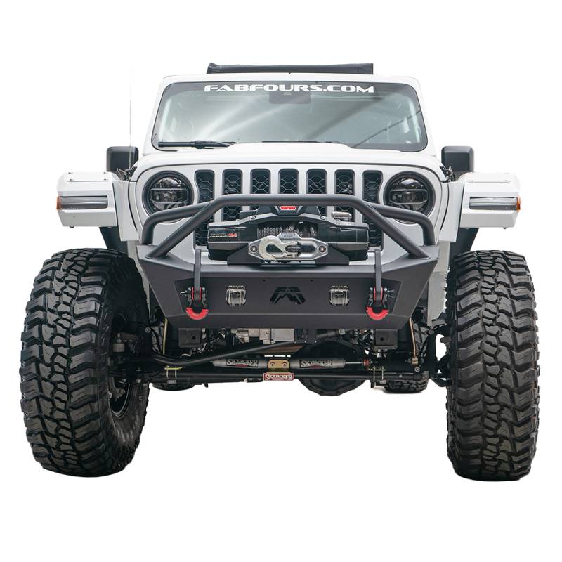 Fab Fours - Fab Fours JL18-B4752-1 Stubby Winch Front Bumper with Pre-Runner Guard for Jeep Wrangler JL 2018-2020 and Jeep Gladiator 2020