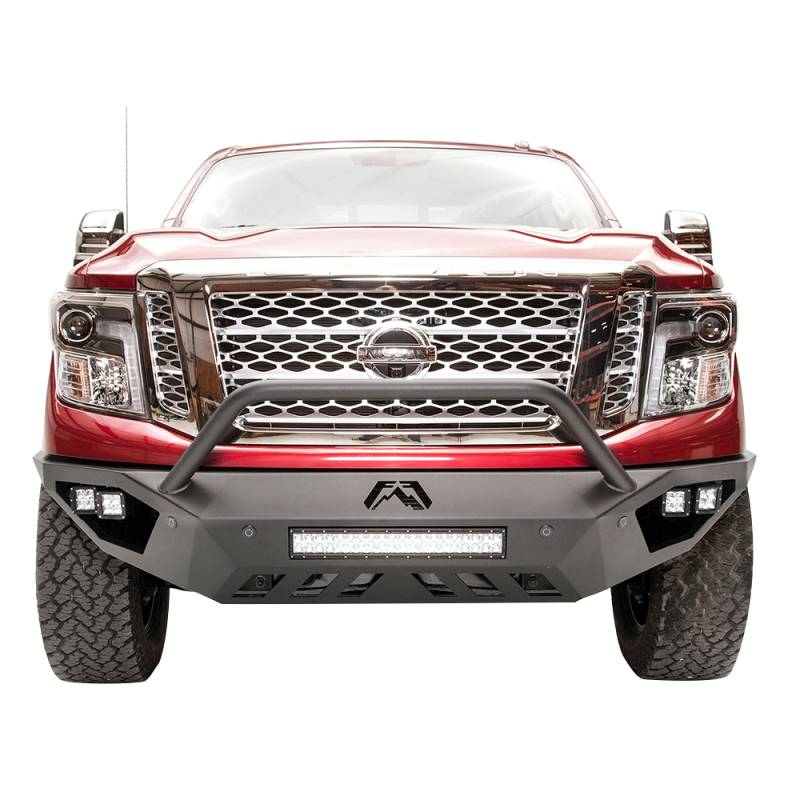 Fab Fours - Fab Fours NT16-D3752-1 Vengeance Front Bumper with Pre-Runner Guard and Sensor Holes for Nissan Titan XD 2016-2019