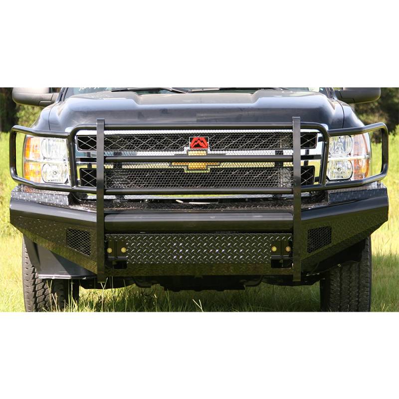 Fab Fours - Fab Fours CH11-S2760-1 Black Steel Front Bumper with Grille Guard for Chevy Silverado 2500/3500 2011-2014