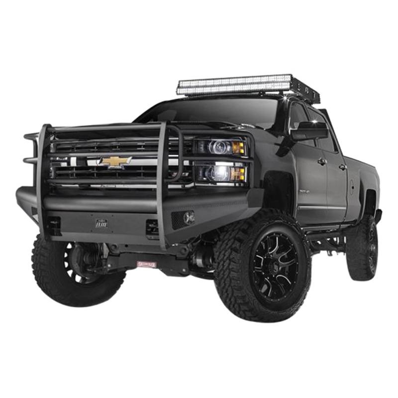 Fab Fours - Fab Fours CH05-Q1360-1 Black Steel Elite Smooth Front Bumper with Grille Guard for Chevy Silverado 2500/3500 2003-2006