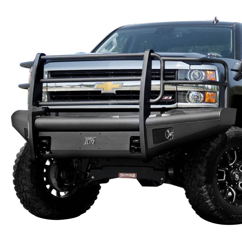 Fab Fours - Fab Fours CH08-Q2060-1 Black Steel Elite Smooth Front Bumper with Grille Guard for Chevy Silverado 2500/3500 2007-2010