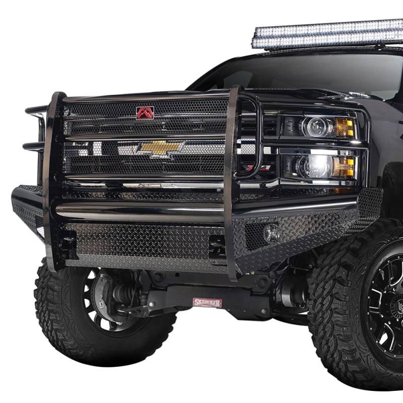 Fab Fours - Fab Fours CH14-S3060-1 Black Steel Front Bumper with Grille Guard for Chevy Silverado 2500/3500 2015-2019