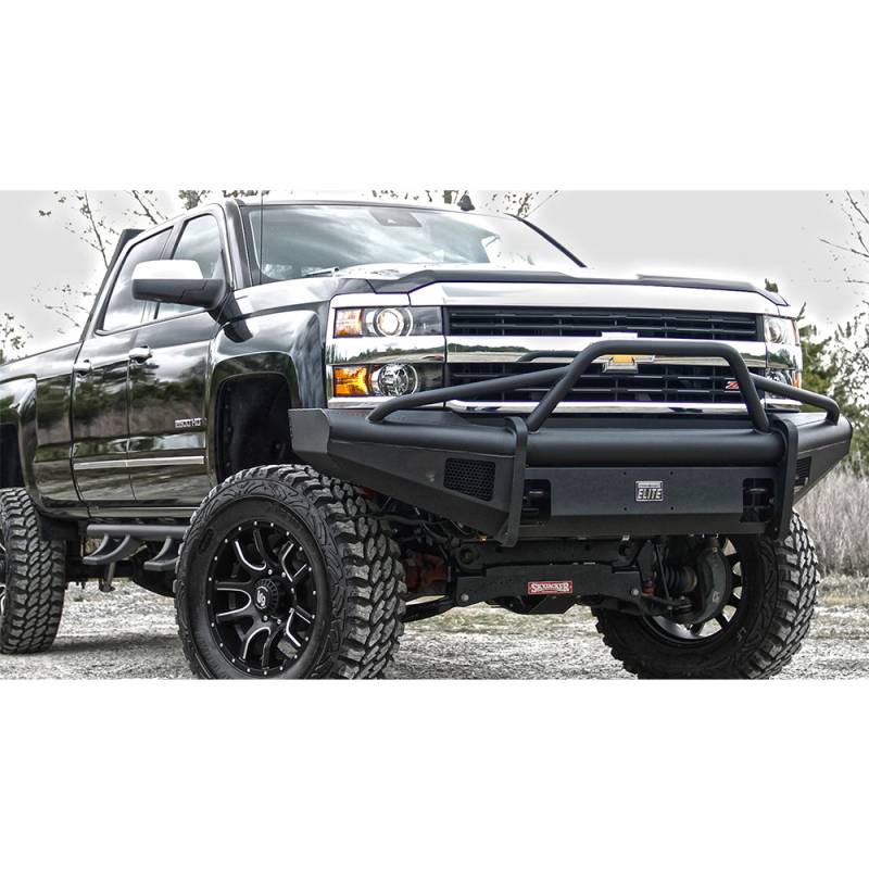 Fab Fours - Fab Fours CH14-Q3062-1 Black Steel Elite Smooth Front Bumper Pre-Runner Guard for Chevy Silverado 2500/3500 2015-2019