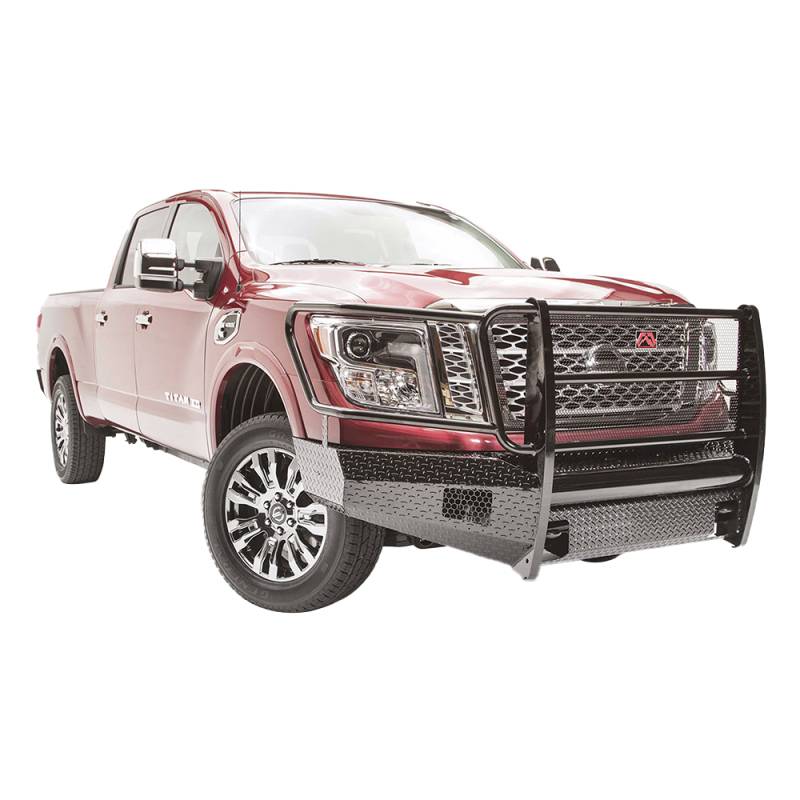 Fab Fours - Fab Fours NT16-K3760-1 Black Steel Front Bumper with Grille Guard for Nissan Titan XD 2016-2019