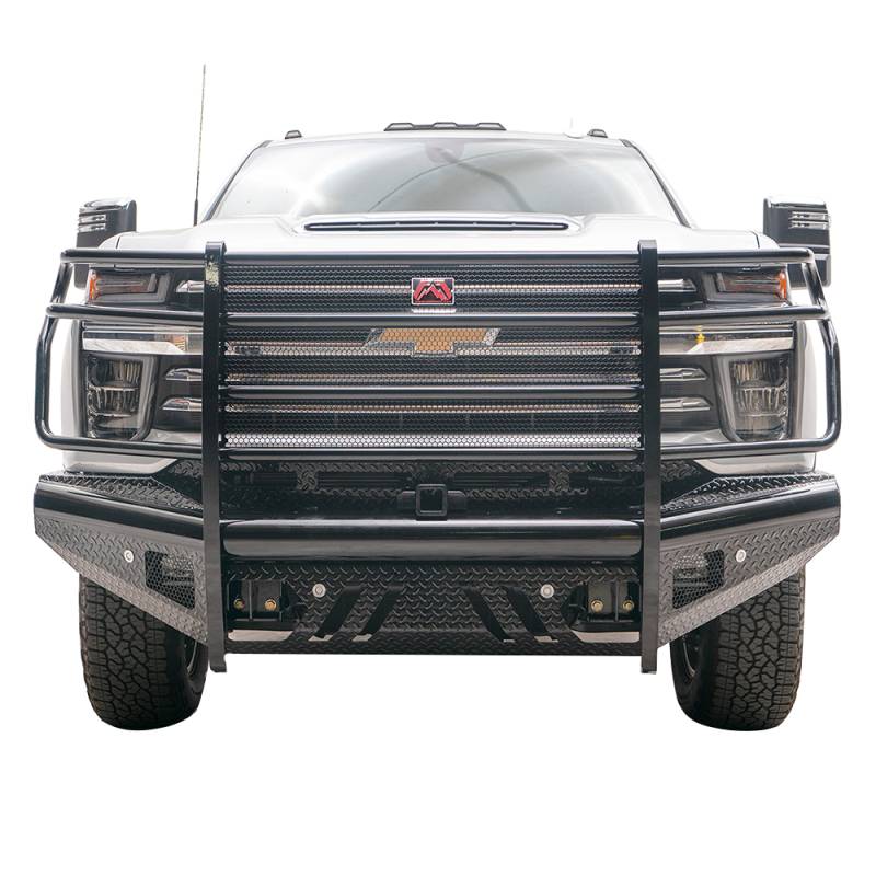 Fab Fours - Fab Fours CH20-S4960-1 Black Steel Front Bumper with Grille Guard for Chevy Silverado 2500/3500 2020-2021