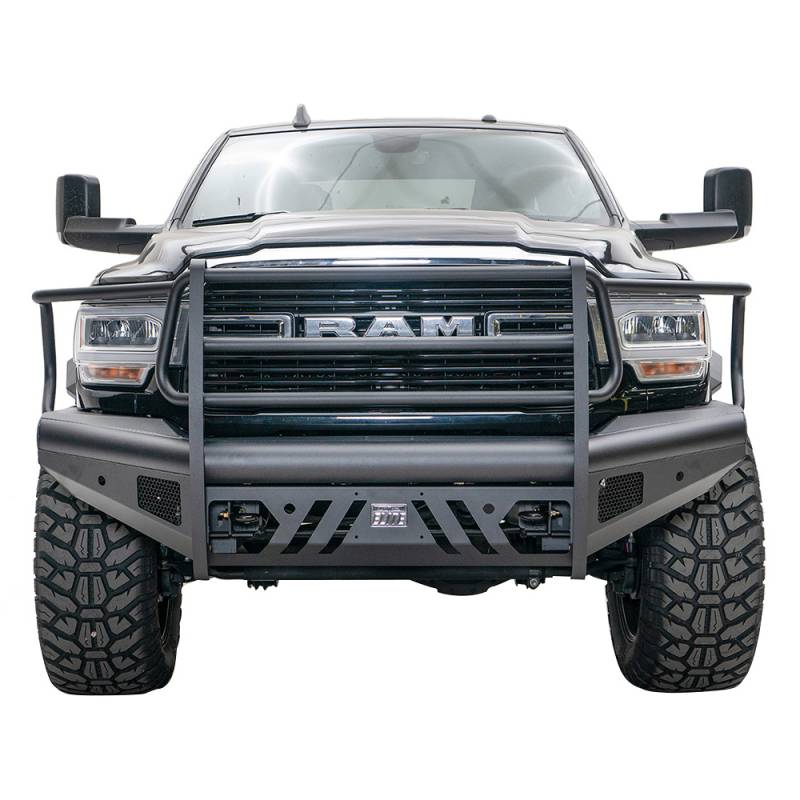 Fab Fours - Fab Fours DR19-Q4460-1 Black Steel Elite Front Bumper with Full Grill Guard for Dodge Ram 2500/3500 2019-2021