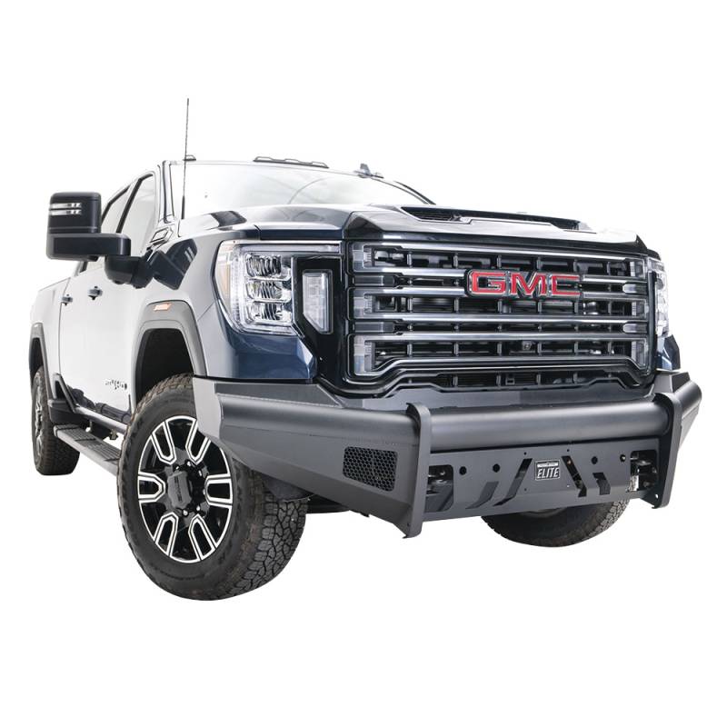 Fab Fours - Fab Fours GM20-Q5061-1 Black Steel Elite Front Bumper with No Guard for GMC Sierra 2500/3500 2020-2021
