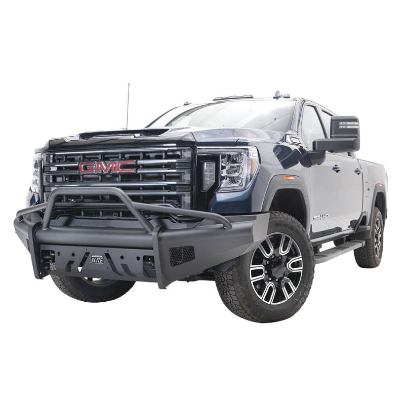 Fab Fours - Fab Fours GM20-Q5062-1 Black Steel Elite Front Bumper with Pre-Runner Guard for GMC Sierra 2500/3500 2020-2021