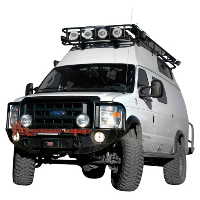 Aluminess - Aluminess 210048.2 Front Bumper with Brush Guard and Square Light Holes for Ford Econoline Van 2008-2014