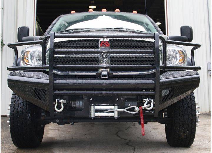 Fab Fours - Fab Fours DR03-S1060-1 Black Steel Front Bumper with Full Grille Guard for Dodge Ram 2500 HD/3500 HD/4500 HD/5500 HD 2003-2005