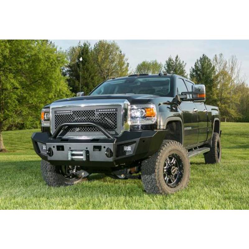 LOD Bumpers - LOD CFB1002 Winch Front Bumper with Bull Bar Guard and Sensor Holes for Chevy Silverado 2500/3500 2015-2019 - Black Texture