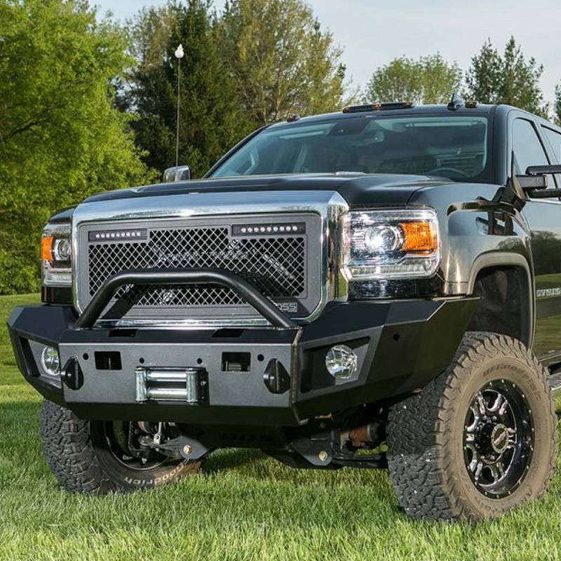LOD Bumpers - LOD GFB1002 Winch Front Bumper with Bull Bar and Sensor Holes for GMC Sierra 2500/3500 2015-2019 - Black Texture