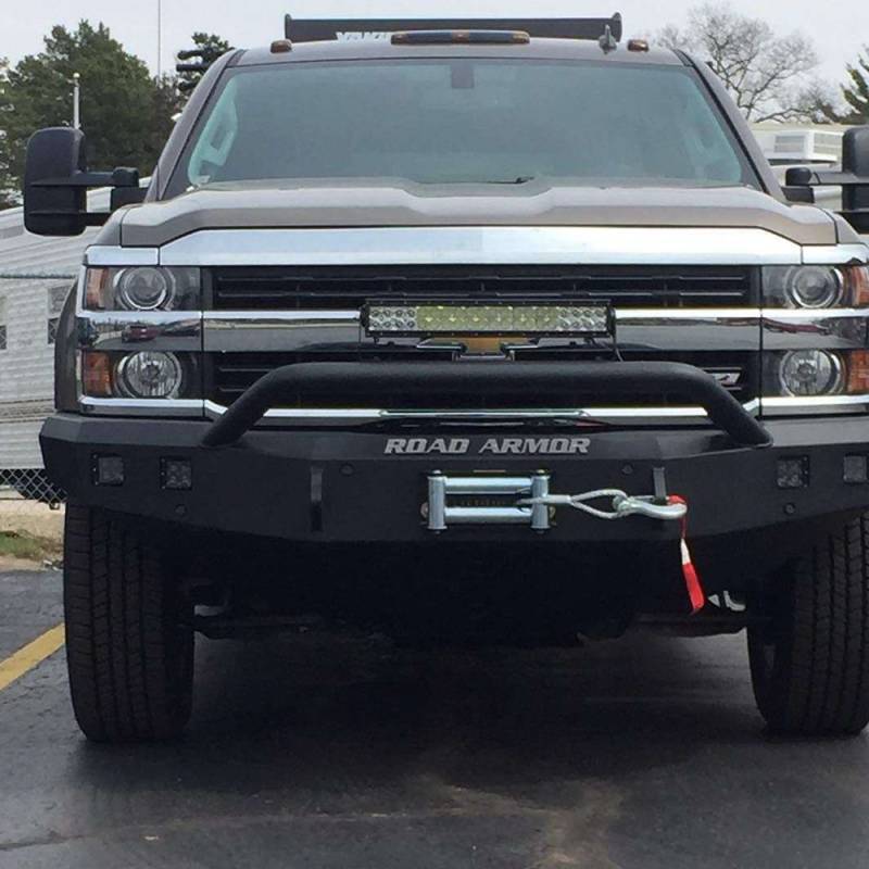 Road Armor - Road Armor 315R4B Stealth Winch Front Bumper with Pre-Runner Guard and Square Light Holes for Chevy Silverado 2500 HD/3500 HD 2015-2019