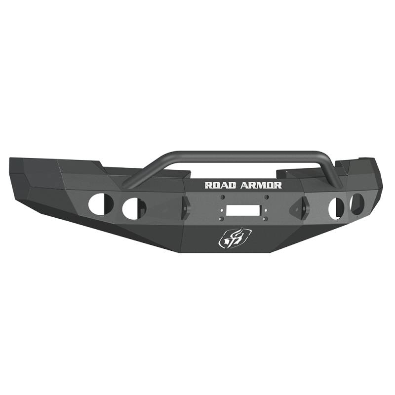 Road Armor - Road Armor 37704B Stealth Winch Front Bumper with Pre-Runner Guard and Round Light Holes for Chevy Silverado 1500 2008-2013