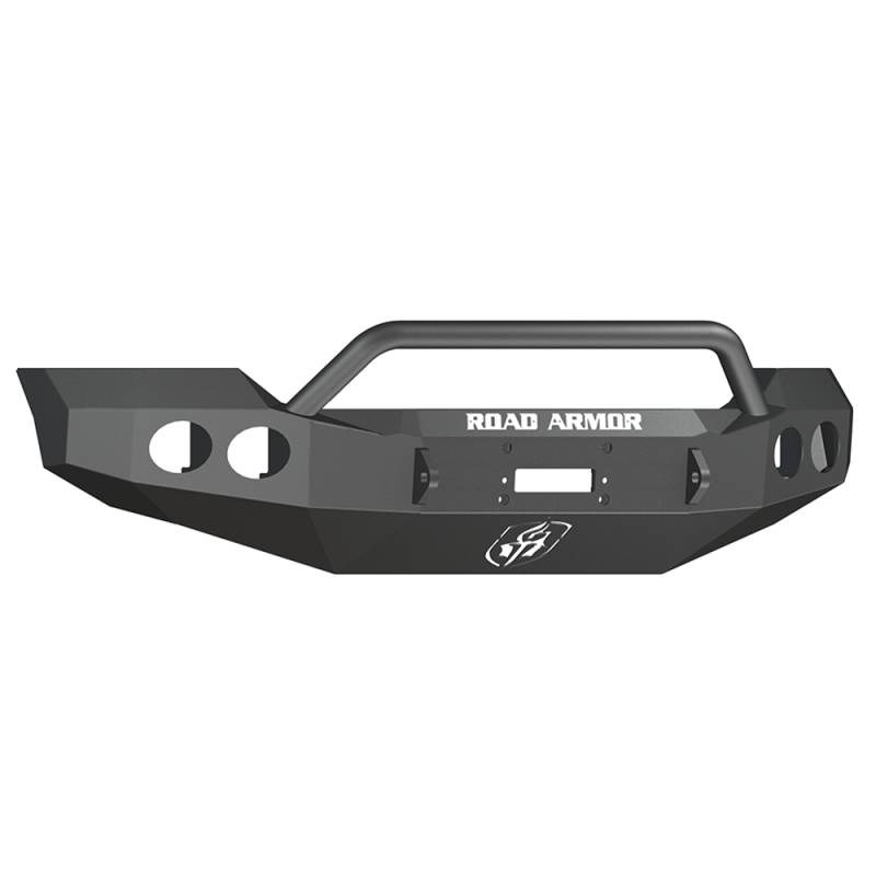 Road Armor - Road Armor 61104B Stealth Winch Front Bumper with Pre-Runner Guard and Round Light Holes for Ford F250/F350 2011-2016