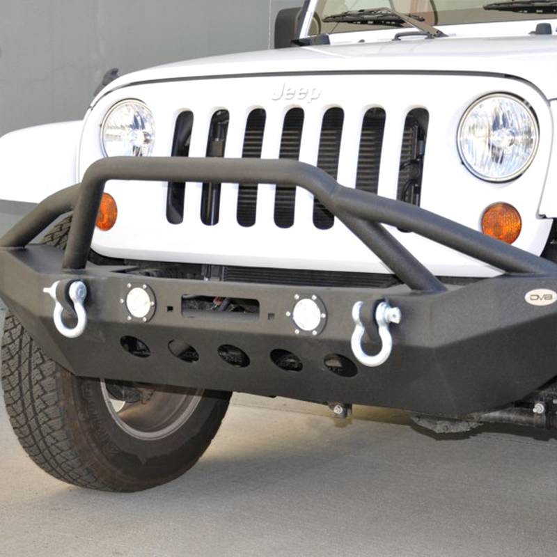 DV8 Offroad - DV8 Offroad FBSHTB-08 Mid Length Winch Front Bumper with LED Light Holes for JeepWranglerJK/JL 2007-2019