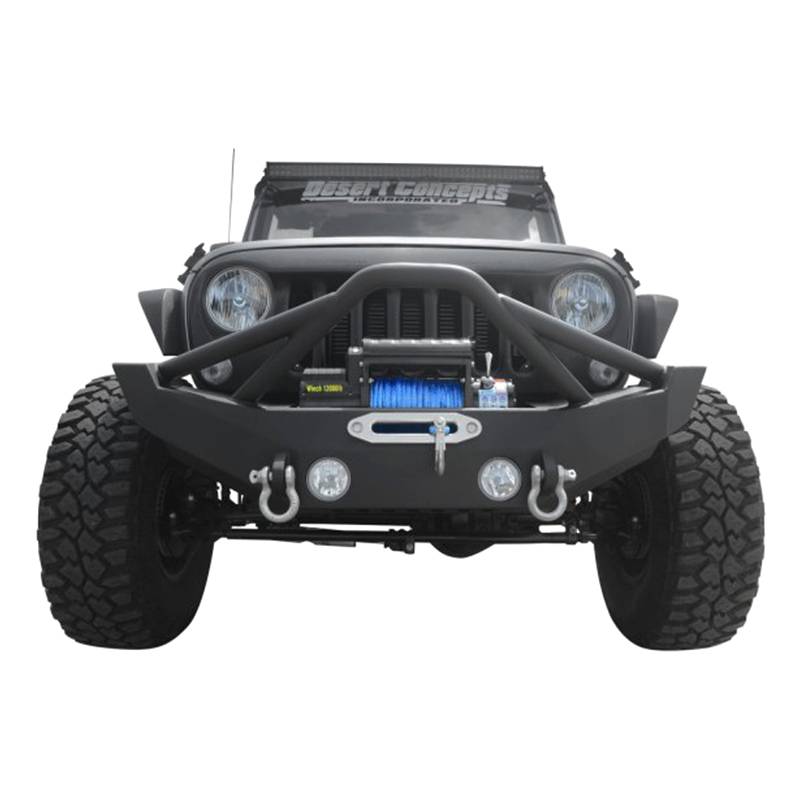 DV8 Offroad - DV8 Offroad FBSHTB-12 Mid Length Winch Front Bumper with Fog Light Holes for Jeep Wrangler JK 2007-2018