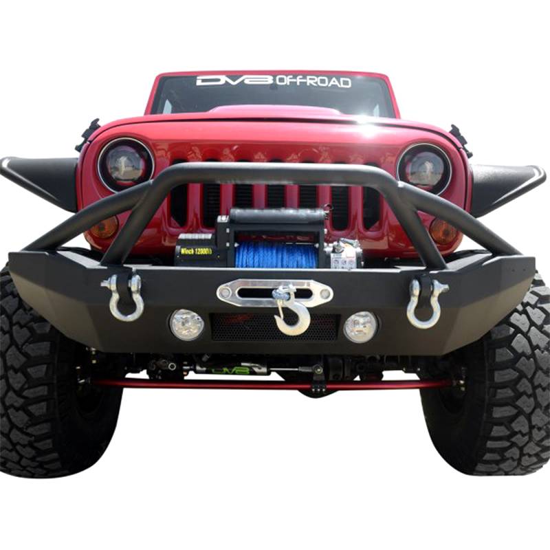 DV8 Offroad - DV8 Offroad FBSHTB-14 Mid Length Winch Front Bumper with Fog Light Holes for JeepWranglerJK/JL 2007-2019