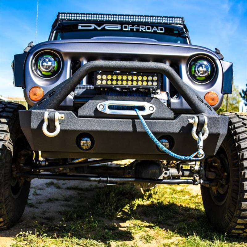 DV8 Offroad - DV8 Offroad FBSHTB-15 Winch Front Bumper with Fog Light Holes for JeepWranglerJK/JL 2007-2019
