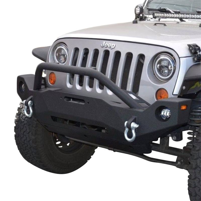 DV8 Offroad - DV8 Offroad FBSHTB-19 Mid Length Winch Front Bumper with Fog Light Holes for Jeep Wrangler JK 2007-2018