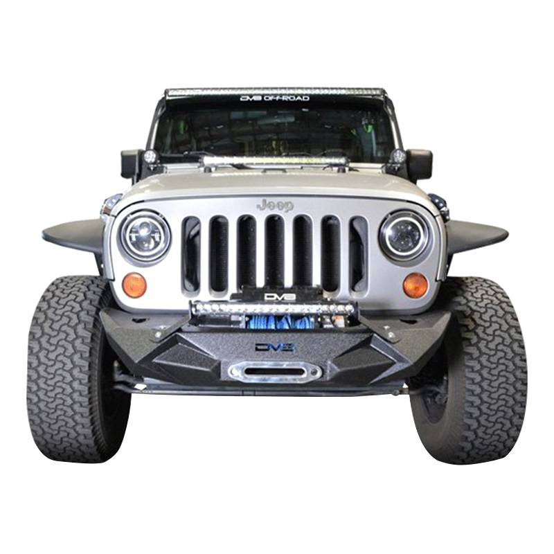 DV8 Offroad - DV8 Offroad FBSHTB-24 Winch Front Bumper with Light Holes for JeepWranglerJK/JL 2007-2019