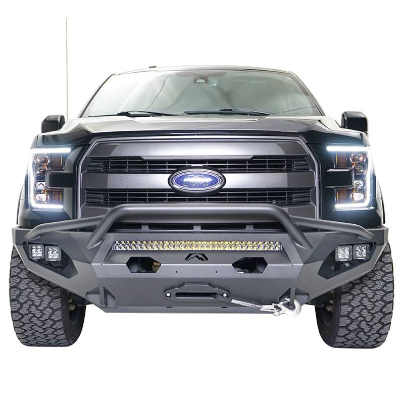 Fab Fours - Fab Fours FF15-X3252-1 Matrix Winch Front Bumper with Pre-Runner Guard and Sensor Holes for Ford F-150 2015-2017