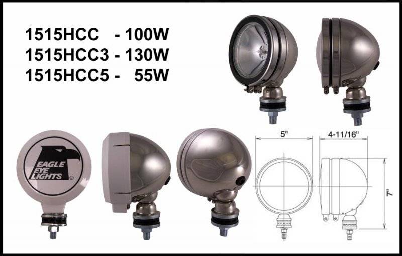 Eagle Eye Lights - Eagle Eye Lights 1515HCC5 5" Chrome 12V 55W Spot Clear Round Halogen Off Road Light with ABS Cover Each